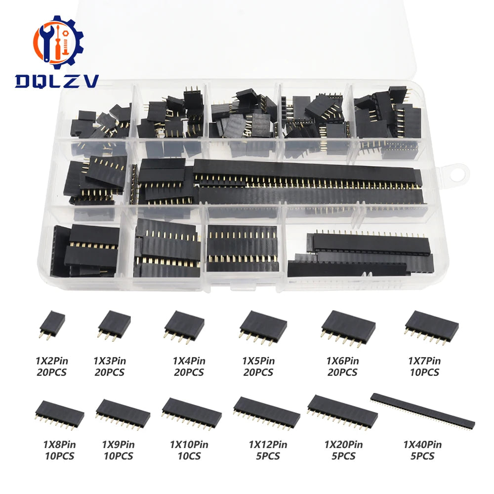 155PCS Single Row Female Socket Box 2.54mm Single Row Pin Socket Connector PCB Board Combination Kit, 8 Types