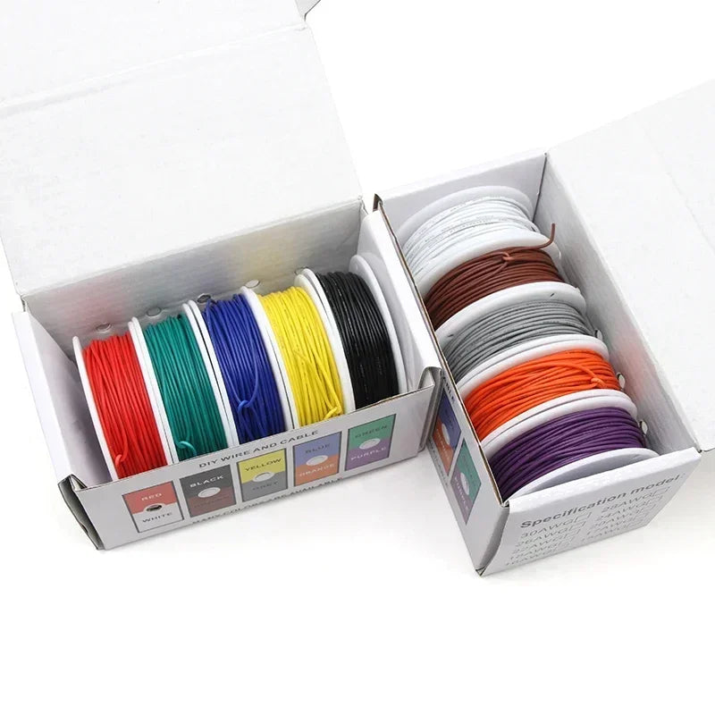 （5 Colors Mix Kit）UL1007 Wire PVC Insulation Tinned Copper Cable Stranded Electrical Line 30/28/26/24/22/20/18/16 AWG PCB Wire
