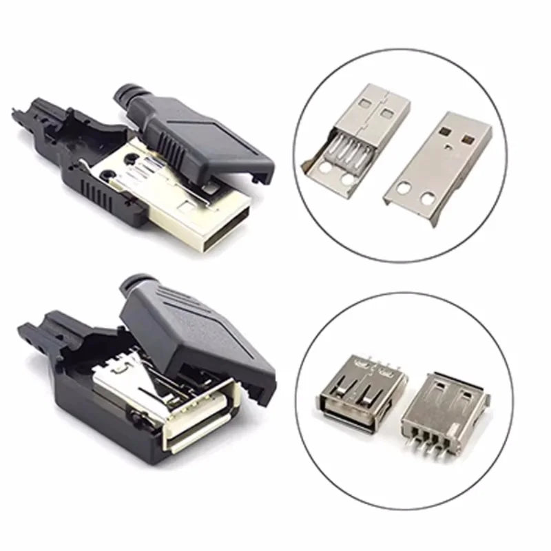 10pcs Type A USB interface (Male/Female), equipped with a black plastic cover, used for computer peripherals and port adapters.