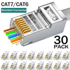 1/10/30Pcs Pass Through RJ45 Cat7/Cat6/Cat5 Shielded Connectors Crystal End Gold-Plated 8P8C Crimp UTP Ethernet Modular Plug