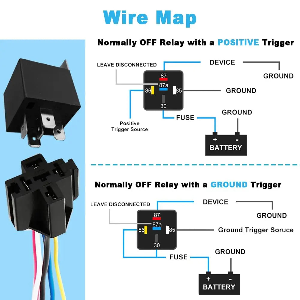 12V 5pin 40A Car Relay with SPDT Harness Sockets Color-Labeled Wires for Automotive Truck Van Motorcycle Boat Waterproof Relay