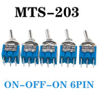 DL 5Pcs Miniature Lever Toggle Switch Single Pole Double Throw ON-OFF-ON /ON-ON 120VAC 6A 1/4 Inch Mounting MTS-102 103 202 203