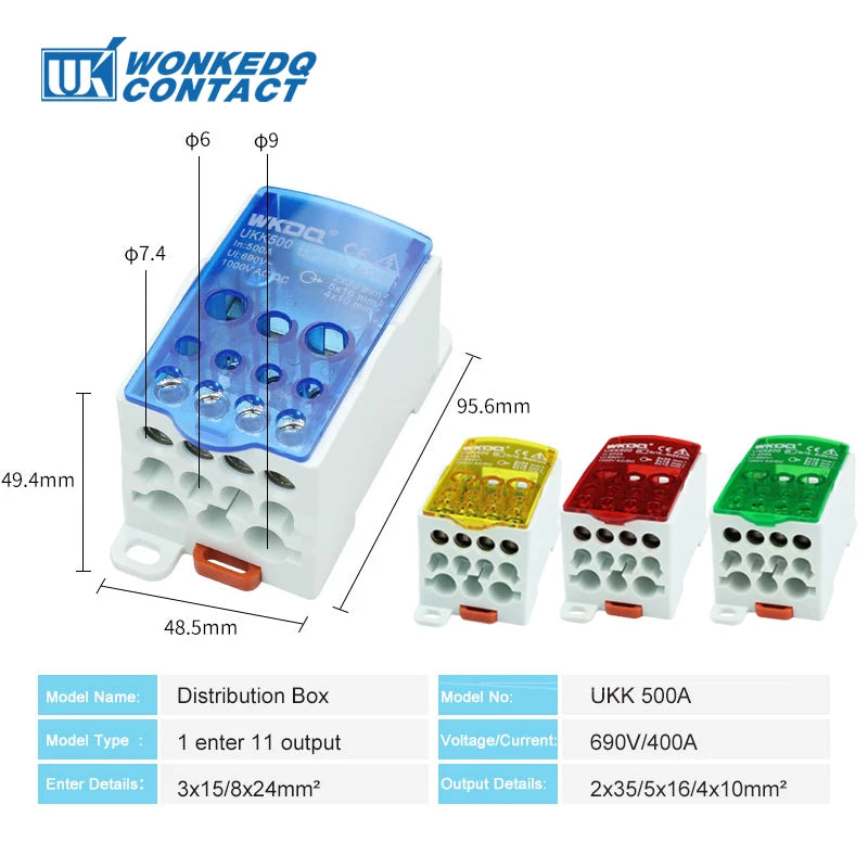 UKK Distribution Box One In Several Out Power Electrical Connector Junction Din Rail Terminal Block UKK80A/125A/160A/250A/400A