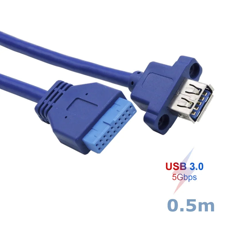 Single Port USB 3.0 Female Screw Mount Panel Type To Motherboard 20Pin Cable 0.5M 50cm