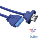 Single Port USB 3.0 Female Screw Mount Panel Type To Motherboard 20Pin Cable 0.5M 50cm