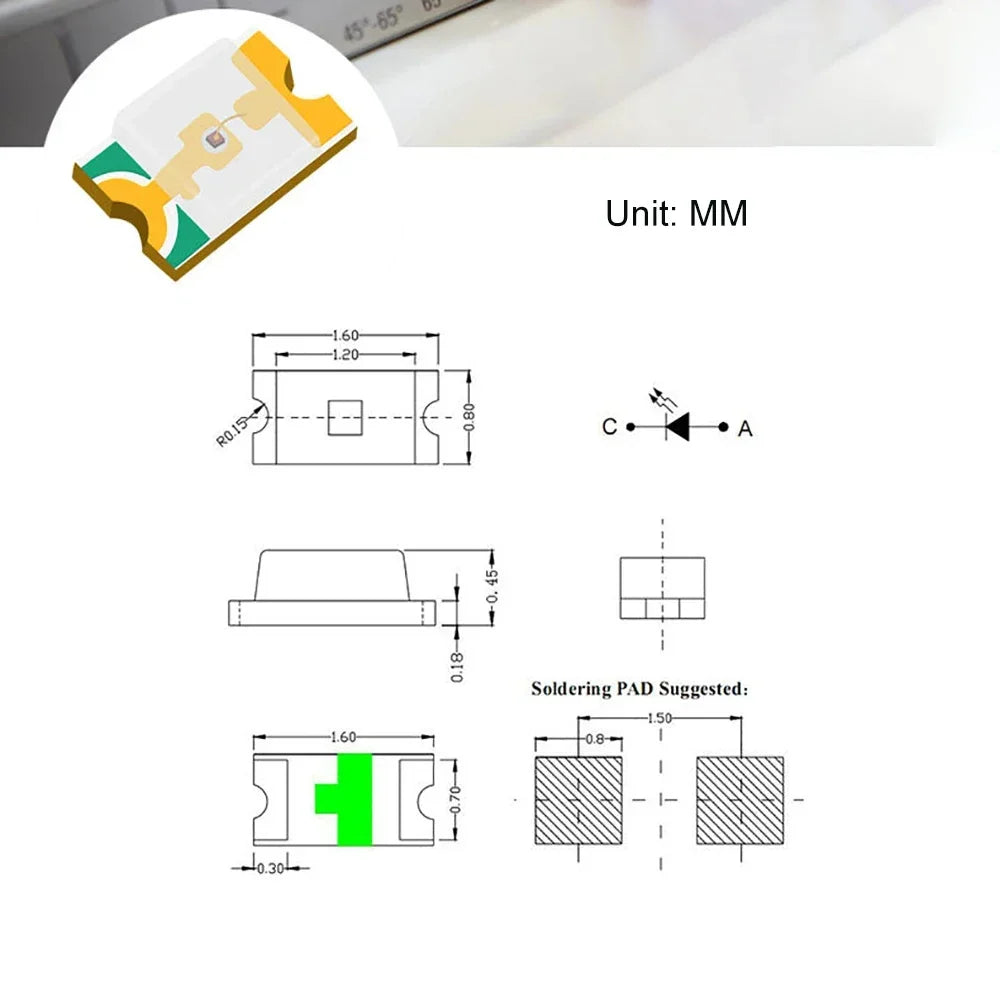 100PCS 0603 SMD LED Mini Surface Mount Chip Kit Super Bright Lighting Lamps Light Emitting Diode DIY Electronics Components