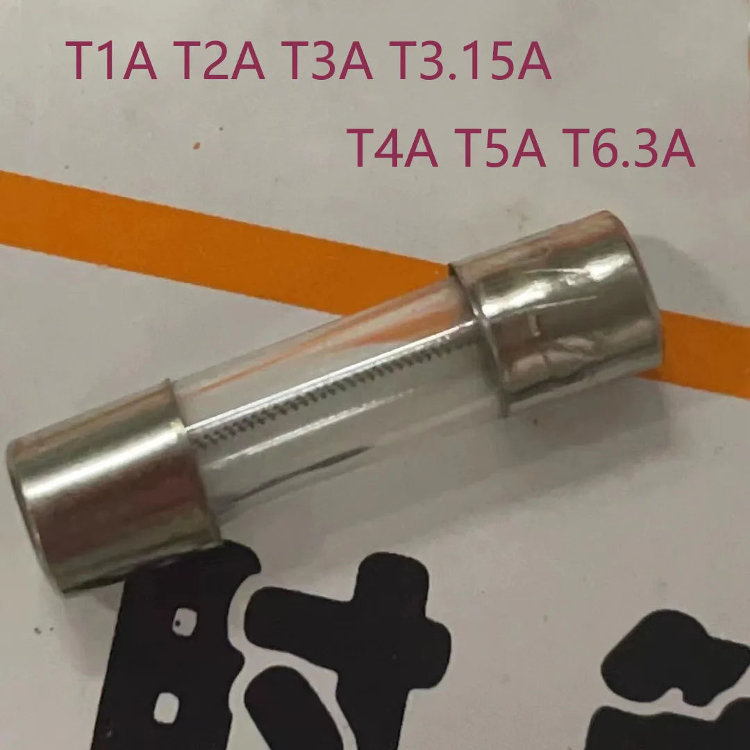 100PCS Slow Break 5*20mm Delay Fuse Tube 250V T1A T2A T3.15AT4A T5A T6.3A T10A Box Spiral Wire Glass Fuse Tube Delay