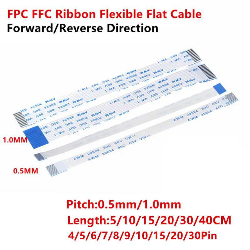 10Pcs 4Pin 5/6/7/8/9/10/15/20/30/40 Pin FFC FPC AWM 20624 80C 60V VW-1 0.5mm 1mm Pitch Flat Flexible Cable 5/10/15/20/25/30/40cm