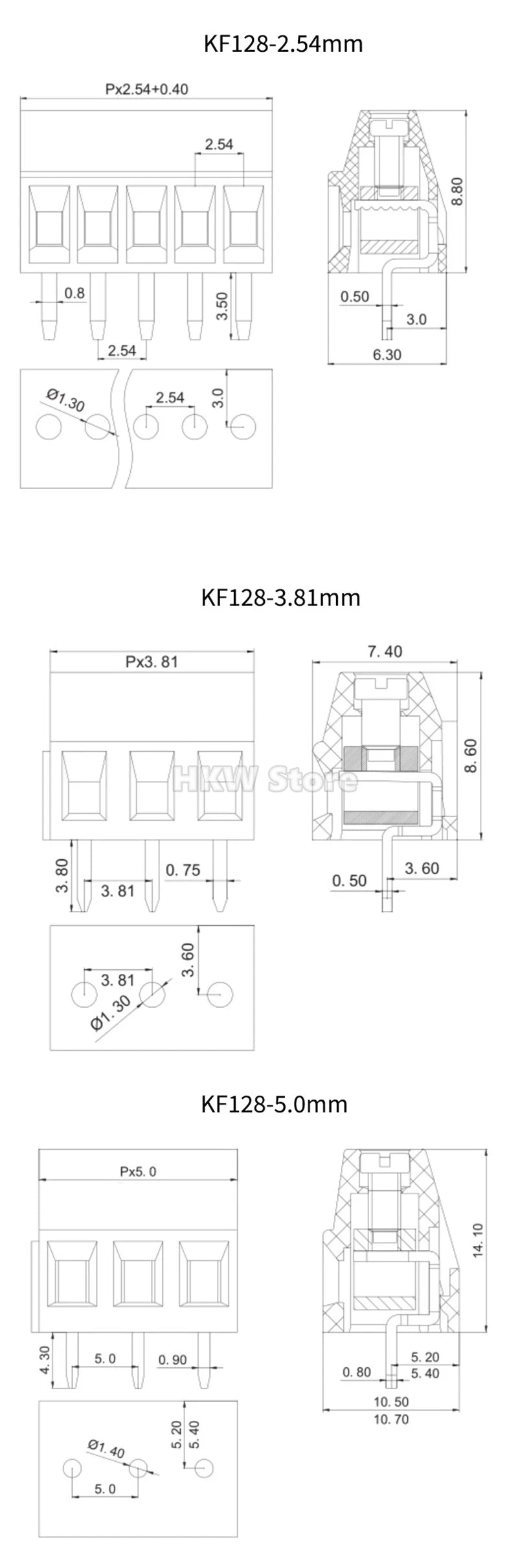 10pcs KF128 MG128 2pin 3pin 2.54mm 3.81mm 5.0mm 7.5mm Spacing Terminal Block Splice Screw Type PCB Screw Terminal Splicable