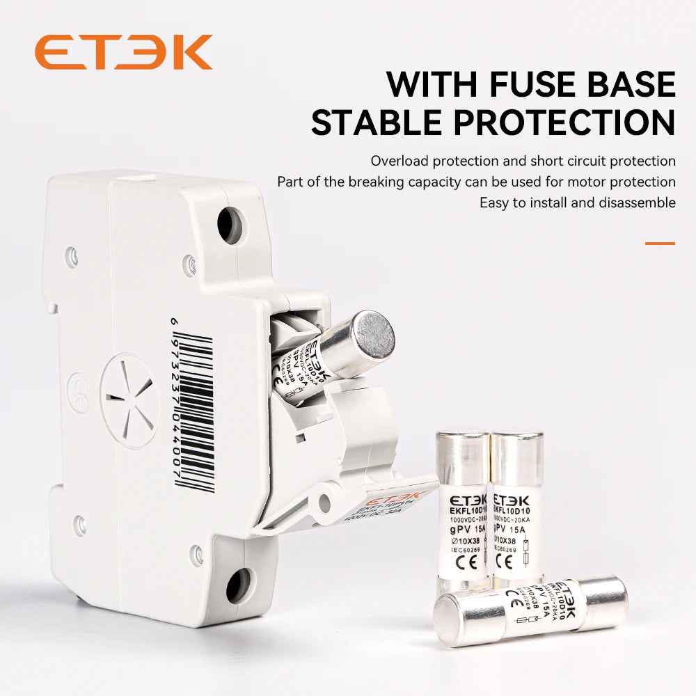 ETEK Solar DC 1000V PV Fuses 15A 20A 25A Ceramic GPV Fuse  10x38mm for Solar System Protection EKFL-10D