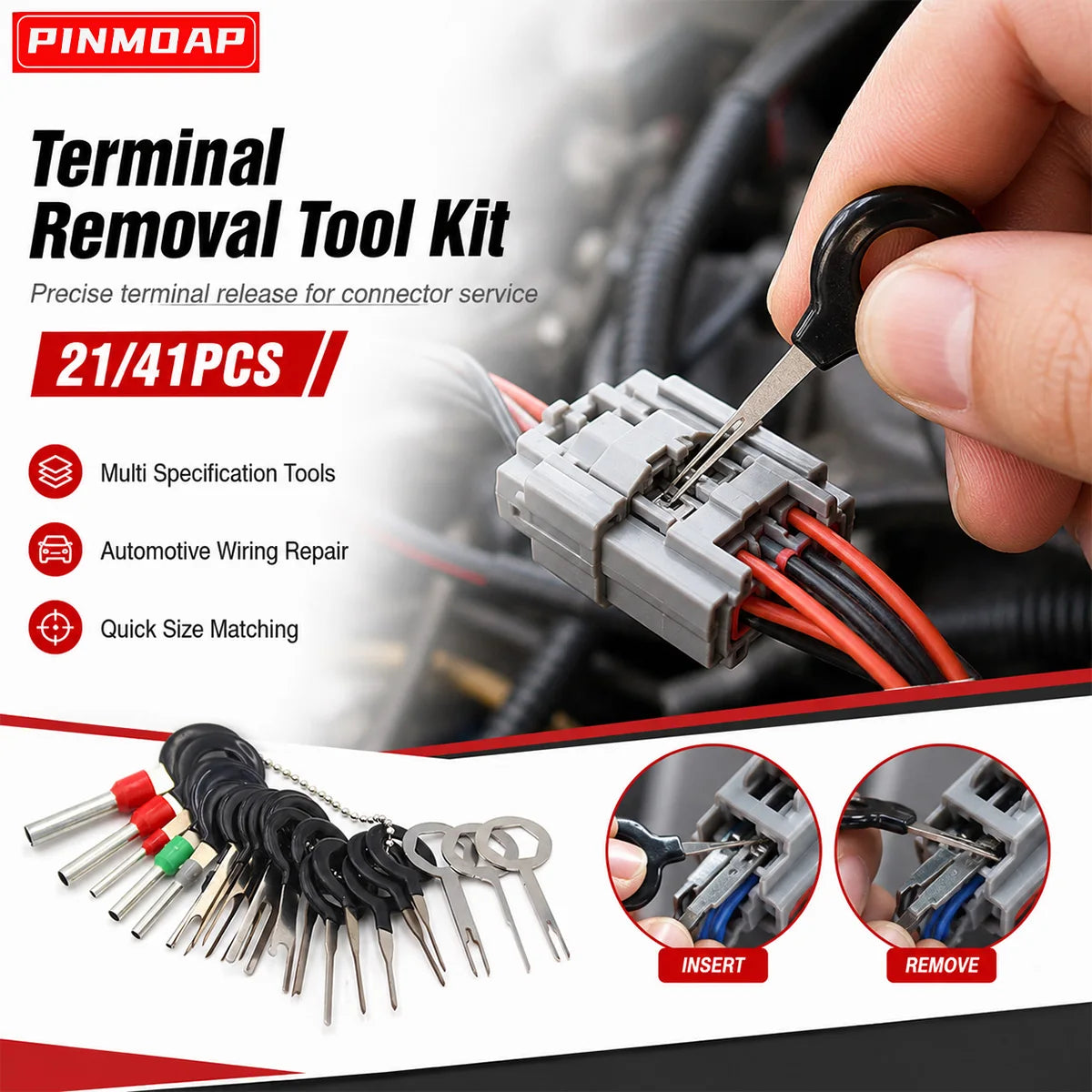 PINMOAP Terminal Removal Tool Kit Automotive Electrical Connector Pin Extractor Depinning Tool Set for Car Wire Harness Repair