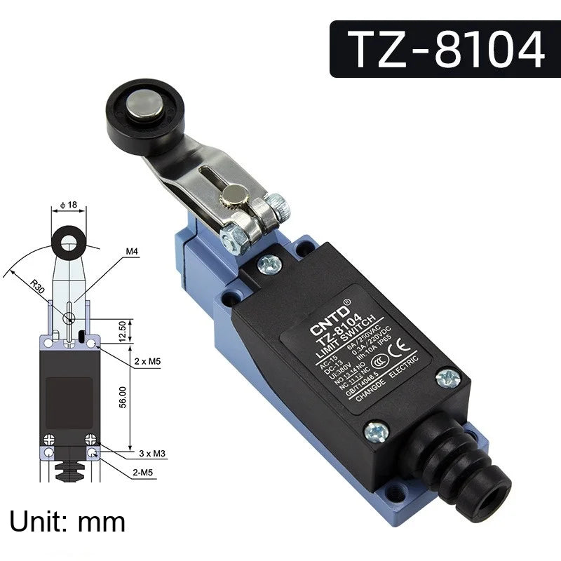 CNTD TZ-8104 Waterproof Roller Lever Limit Switch Self-Resetting Vertical Position Switch IP65 Industrial CE 10A 380V