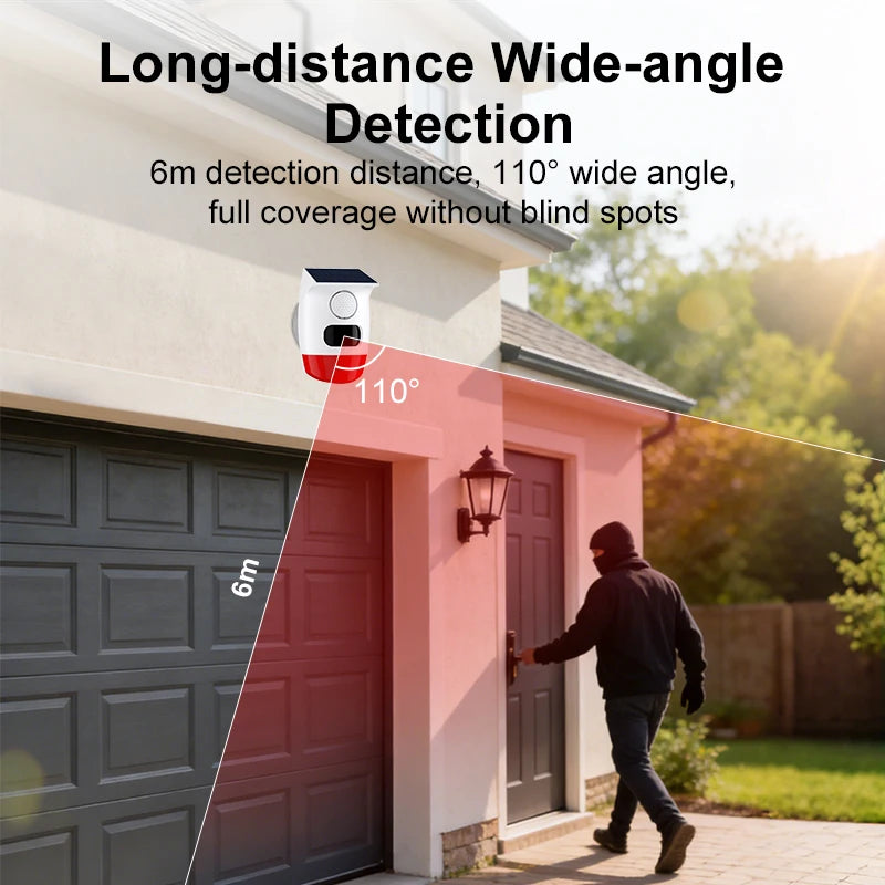 PGST Solar 120dB Independent Alarm Detector PIR Infrared Motion Sensor Siren Horn Home Security Protection Outdoor Waterproof