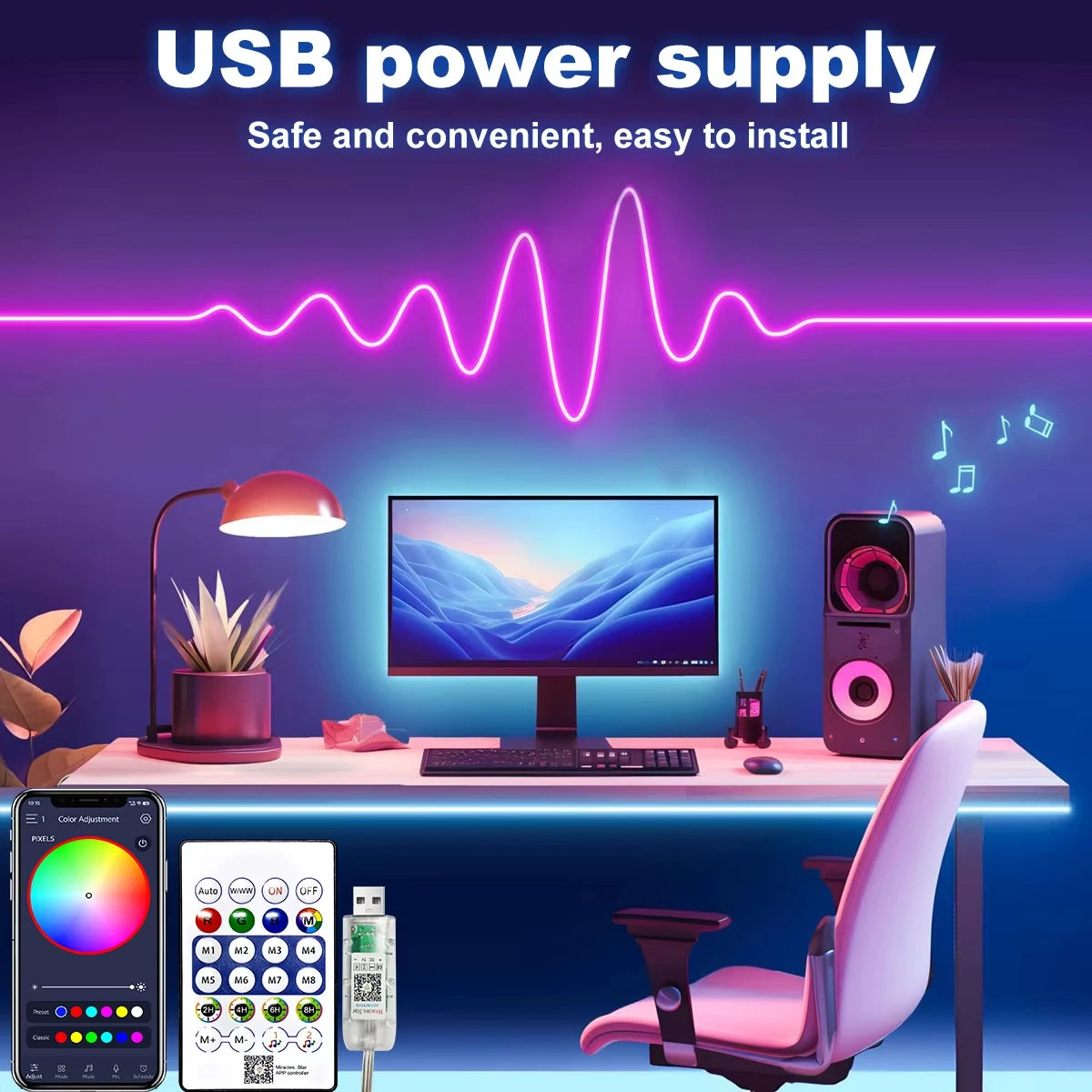 RGB LED Neon Rope Lights Bluetooth App WS2812 RGBIC Waterproof Flexible LED Tape With Dimmable Remote Controller For Wall Decor