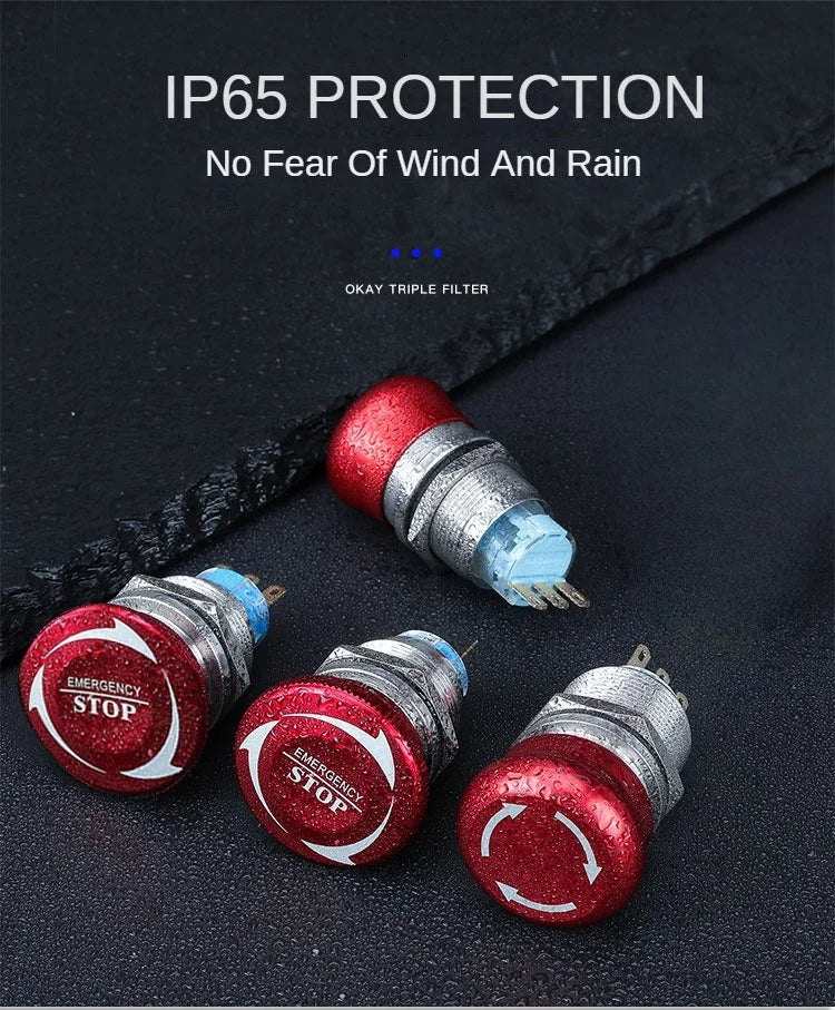 Metal Emergency Stop Button  Switches 12V/220v Latching  Knob Rotary Switch Waterproof Socket  Power-off Stop momentary