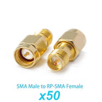 50pcs Gold Plated Brass SMA Male Female Straight Adapter RP-SMA to PRSMA RF Coaxial Connector for WiFi Antenna Wholesale