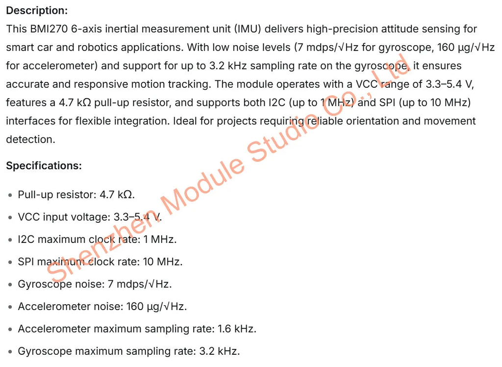 BMI270 6-Axis Gyroscope + Accelerometer High Precision IMU Sensor Module 6-Axis Attitude Sensor for Smart Car Robotics Arduino