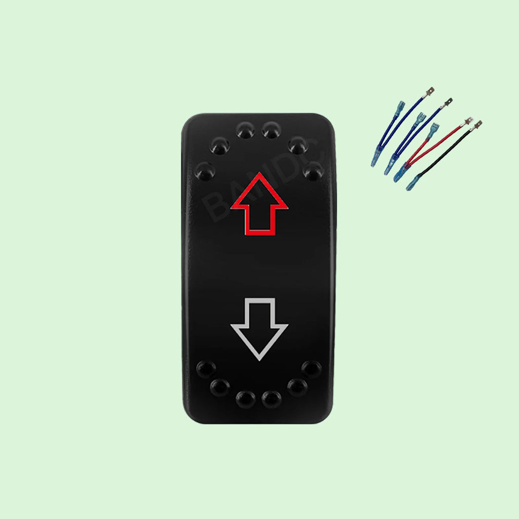 UP DOWN ARROWS Momentary Rocker Switch 7P (ON)-OFF-(ON) DPDT Retractive Switch + Wires for Car Boat Marine Vehicle Yacht Ship