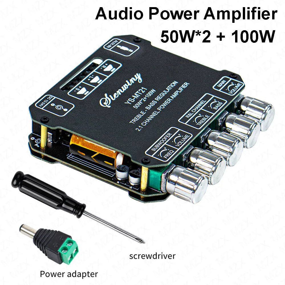 YS-MT21 2.1-Channel Audio Power Amplifier 100W*2+100W Digital Module Subwoofer AUX Blutoth Wireless 12/24V Stereo HiFi Speaker