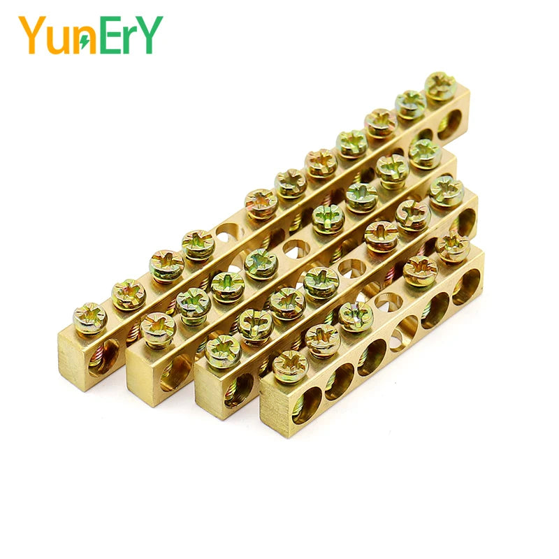 1 PCS Multi Specification Brass Ground Strip 5/6/7/8/9/10/12/15/20 Hole Brass Rod Grounding Terminal Ground Bar Terminal Strip