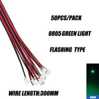 50pcs 0805 FLASHING LED SMD Lamp Wired Micro Litz Led Pre-Soldered Chip Wired 3V Railway Model Toy Light DIY Leads Wires 30cm