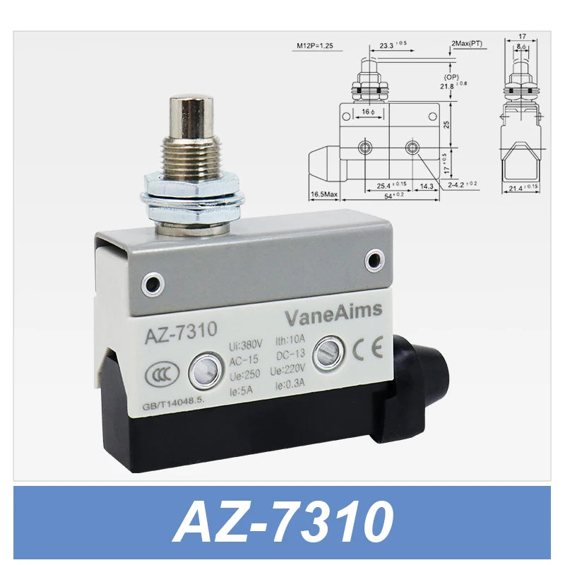 Waterproof AZ Micro Limit switch 10A 250V AZ-7312 AZ-7311 AZ-7121 AZ-7120 Small Roller Lever Travel Switch without fixation
