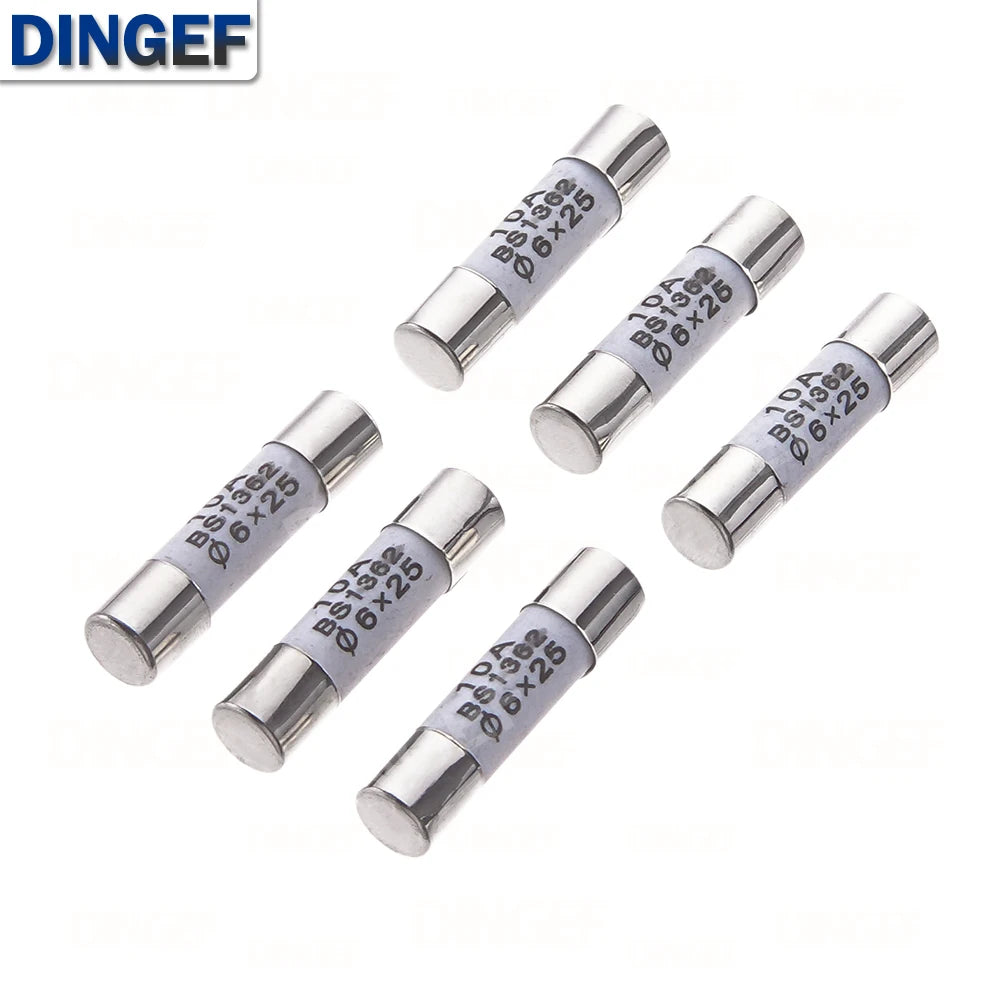 10PCS 6*25mm Ceramic Fuse 6*25 Ceramic insurance Tube 6X25MM 0.5A 1A 2A 3A 5A 6A 7A 8A 10A 15A 20A 25A 30A 250V RO57 Fuse BS1362