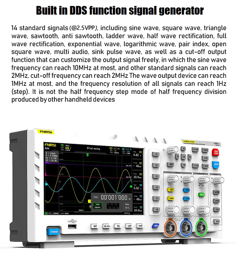 FNIRSI-1014D 1013D TC3 Oscilloscope 3-in-1 Dual Channel Input Signal Generator 100MHz * 2 Analog Bandwidth 1GSA/s Sampling Rate