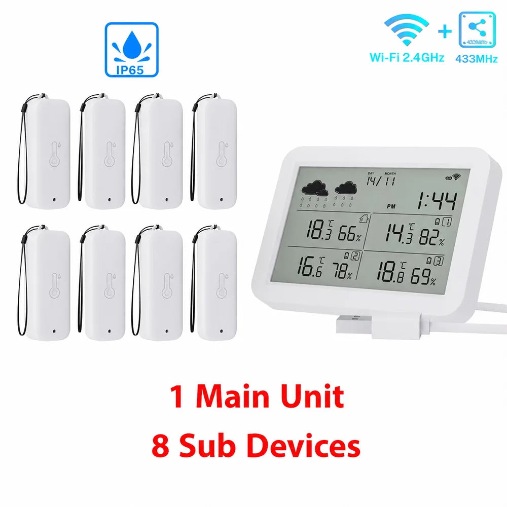 Tuya WiFi Weather Station RF433 IP65 Waterproof Outdoor Temperature Humidity Sensor Thermometer Hygrometer 2-9 Sub Devices