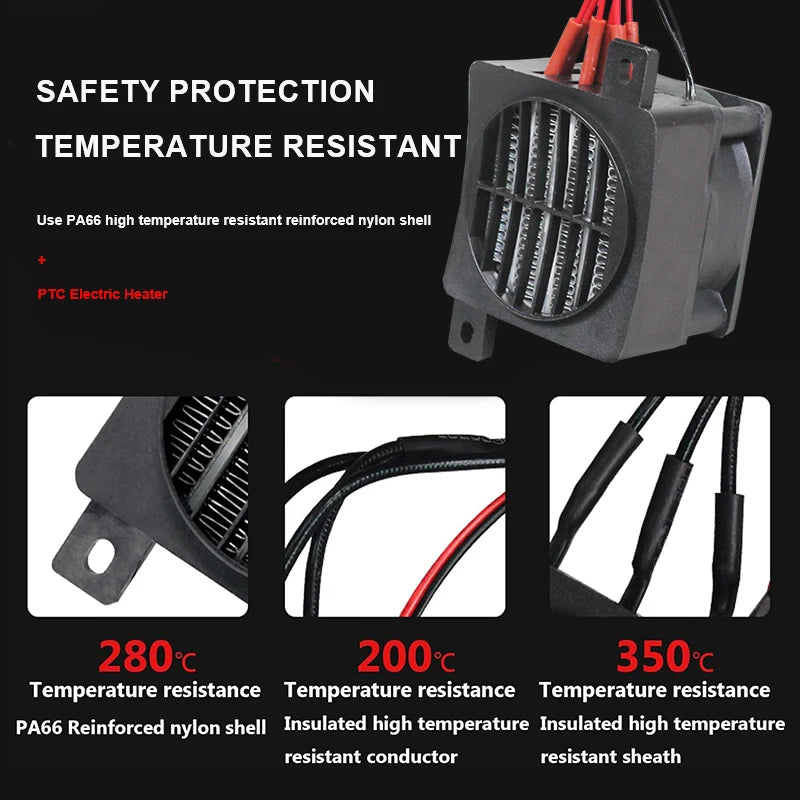 12V 24V 48V 110V 220V PTC Heater 50~400W Ceramic Thermostatic Insulated Heater With Fan Pet Insulation Incubator Electric Heater