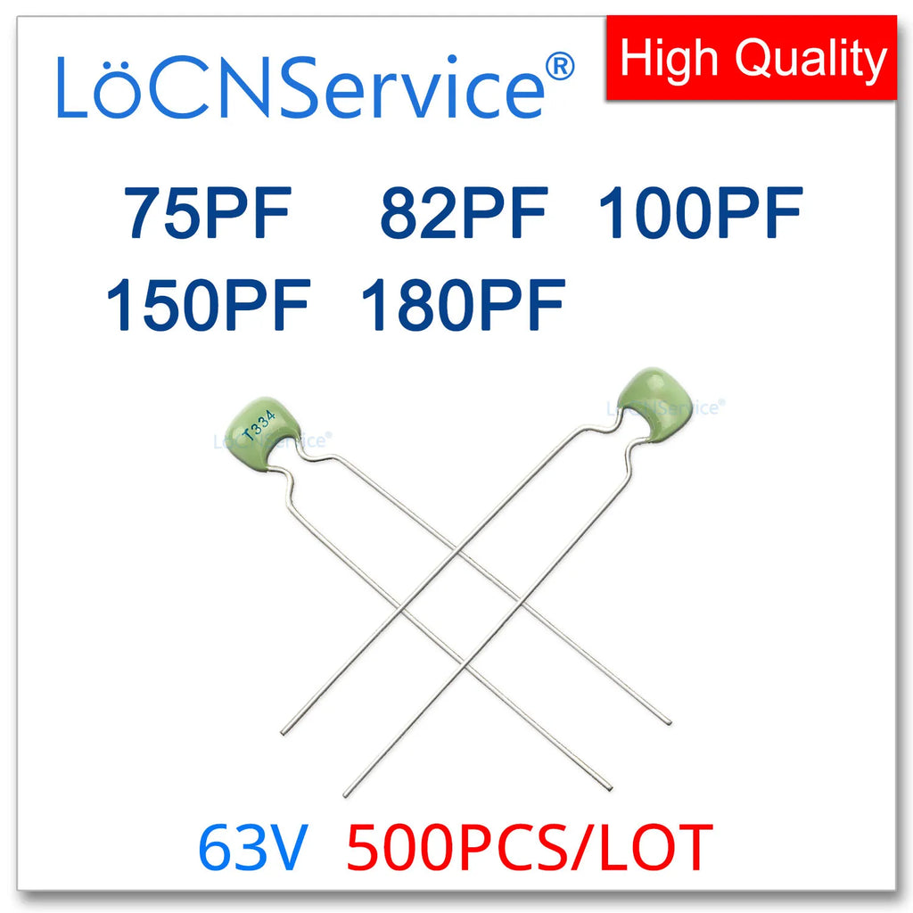 LoCNService 500PCS Green Monolithic Ceramic Capacitor 63V 75PF 82PF 100PF 150PF 180PF 750 820 101 151 181 NPO J 5% X7R K 10%