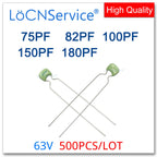LoCNService 500PCS Green Monolithic Ceramic Capacitor 63V 75PF 82PF 100PF 150PF 180PF 750 820 101 151 181 NPO J 5% X7R K 10%