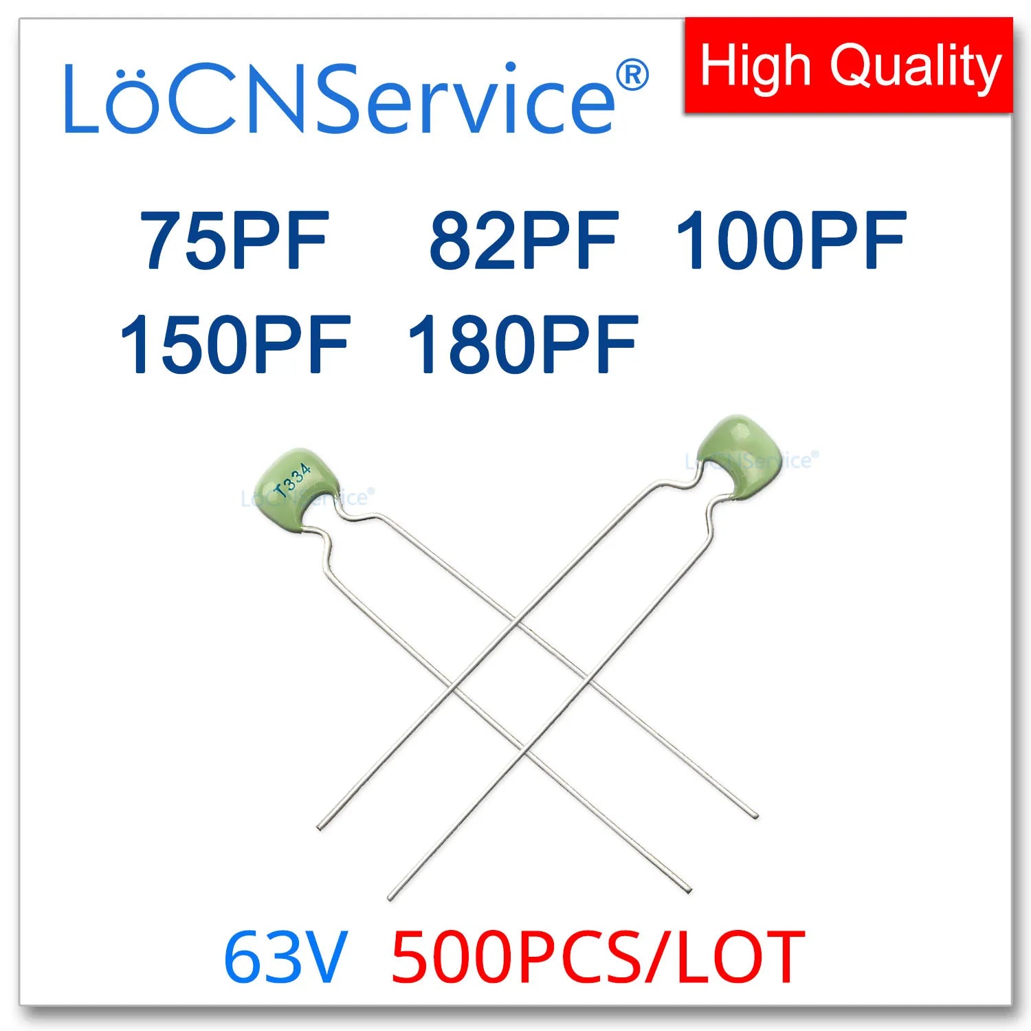 LoCNService 500PCS Green Monolithic Ceramic Capacitor 63V 75PF 82PF 100PF 150PF 180PF 750 820 101 151 181 NPO J 5% X7R K 10%