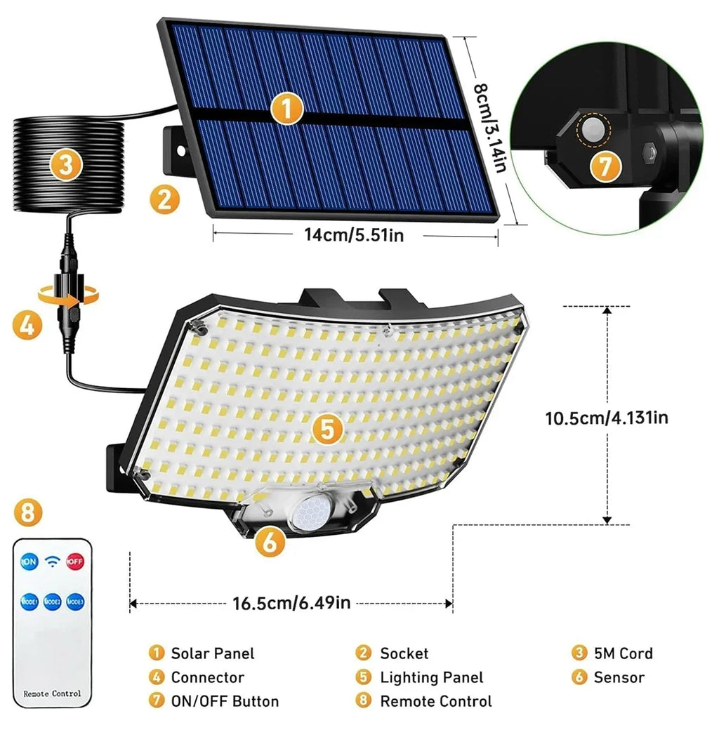 280/234/106 LED Solar Wall Lights Outdoor Motion Sensor Solar Flood Street Lamp with Adjustable Lighting Head For Street Gardens