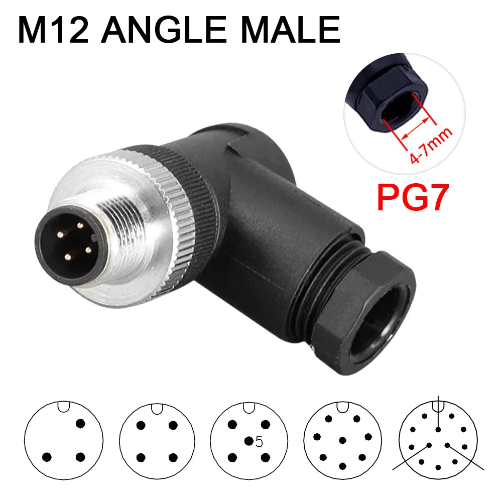 Cloweit IP67 M12 Sensor Connector Waterproof Male&Female Plug Screw Threaded Coupling  3 4 5 8 12 Pin A Type Angle Electrical