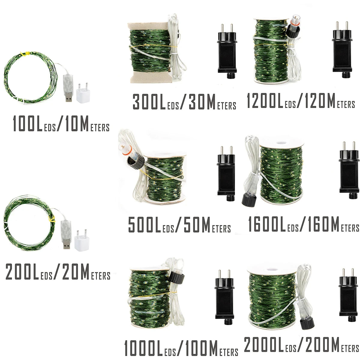 Green Cable LED Christmas String Fairy Lights Garland Outdoor Waterproof For Birthday Party Halloween Garden Room Decoration