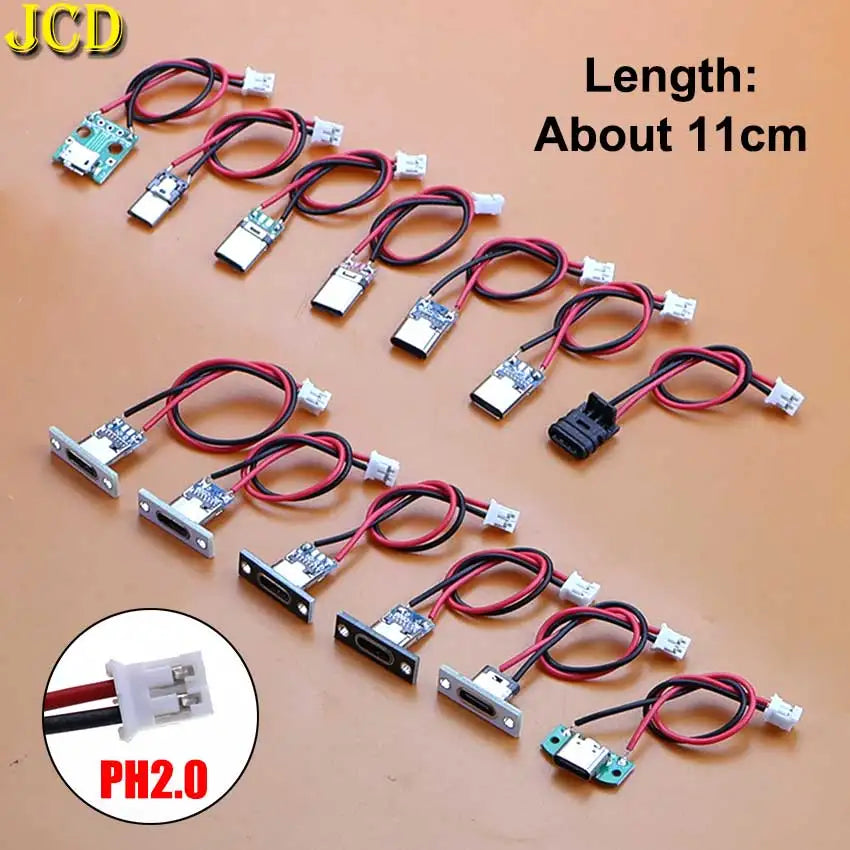 5pcs USB Adapter Cable PH2.0mm Terminal Micro USB Jack Type-C Charging Port 2P Strip Line Of Solder Joint Male Female Connector