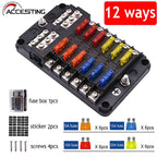 12 Way Fuse Box Holder With Blade Fuse Holder Block & Warning Indicator Car Boat Blade Fuse Box 12V 24V