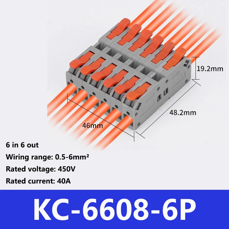 Fast Wire Connectors Universal Compact Terminal Block 6mm2 DIN Rail type Terminal 2 3 4 5 Pin Push-In Terminal Block With Lever