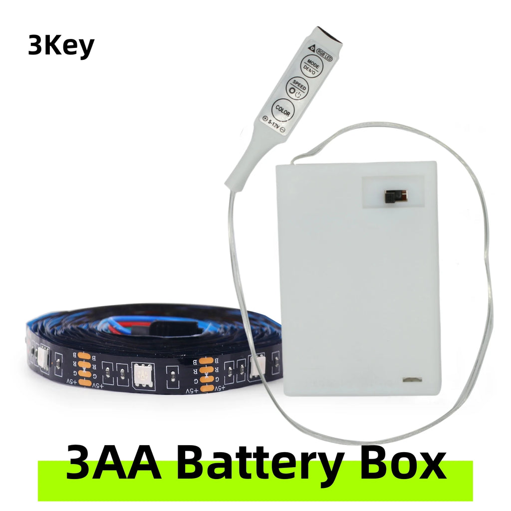3AA Battery Powered LED Strip Lights 5050 RGB 1M 2M 3M 4M 5M Adhesive Tape Ribbon Lights Bluetooth TV Backlight Background Light