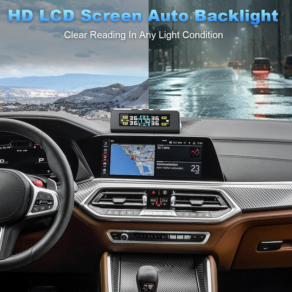 TPMS Solar/USB Charging Digital LCD Display Universal Smart Car TPMS Tyre Pressure Monitoring System 4 Or 6 Sensors Auto Security Alarm Smart Temperature Tire Air Pressure Gauge
