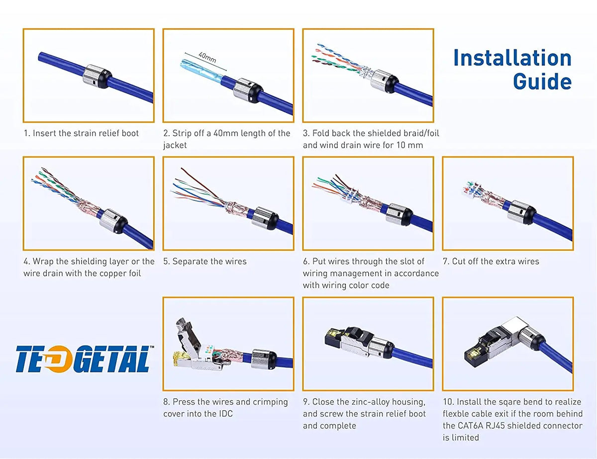2PC RJ45 CAT6 CAT6A Cat7 CAT8 CAT 8 Connectors ToolFree Zinc Alloy Shielded 40G Ethernet Termination Plugs for 23AWG SFTP Cables