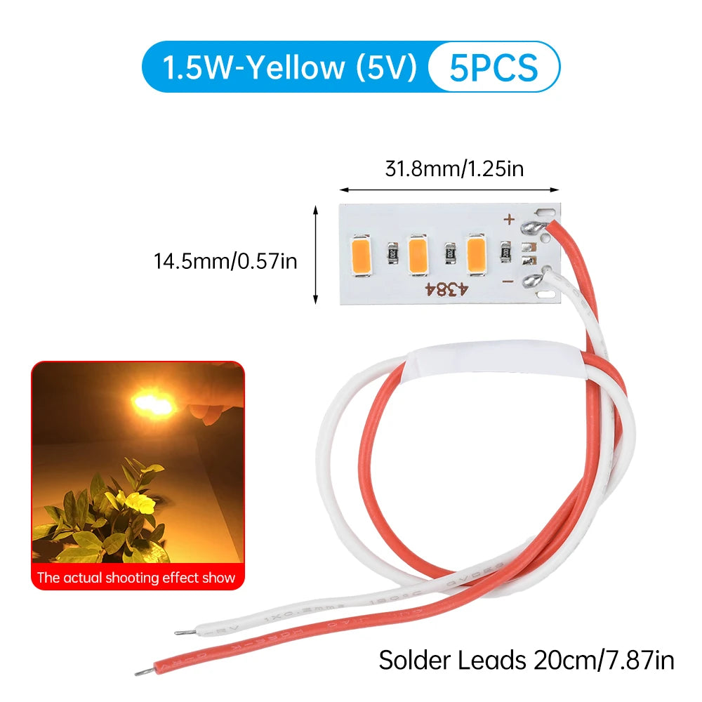 5pcs High Brightness 1.5W 5V LED 5730 SMD Color Lamp Bead Light Board Bulb With Line Red Yellow Green Blue Warm White Light