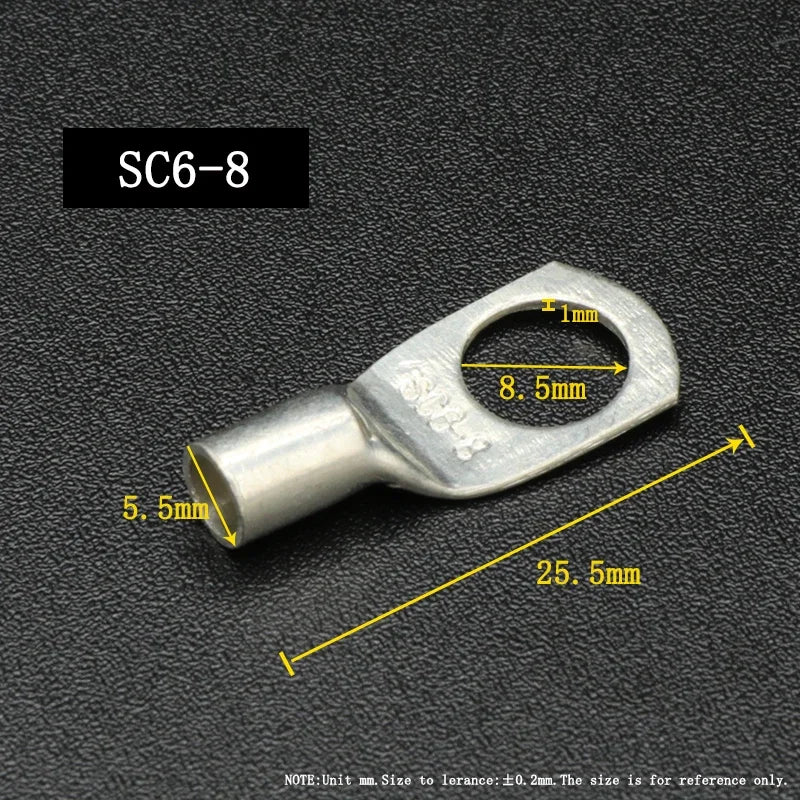 SC Type Wire Nose Terminal SC6 SC10 SC16 SC25 Bare Copper Battery Block Lugs Hole ID 6 8 10 12mm Crimp Wire Connector