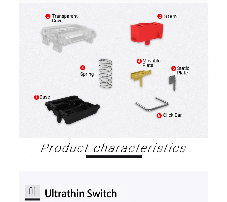 Kailh Choc Low Profile Switch 1350 Chocolate Keyboard Switch Clicky Tactile Linear White Switches Mechanical Keyboard for Laptop