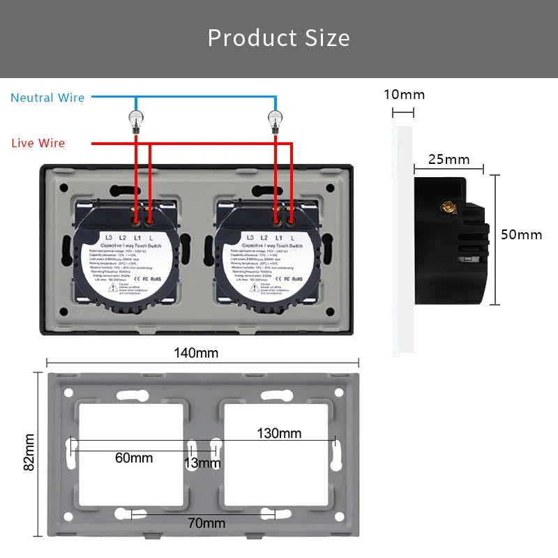 TAWOIA 1/2/3 Gang Touch Switch Double Light Switch Triple Sensor Switch 1Way EU Standard Glass Panel Blue backlight White Series