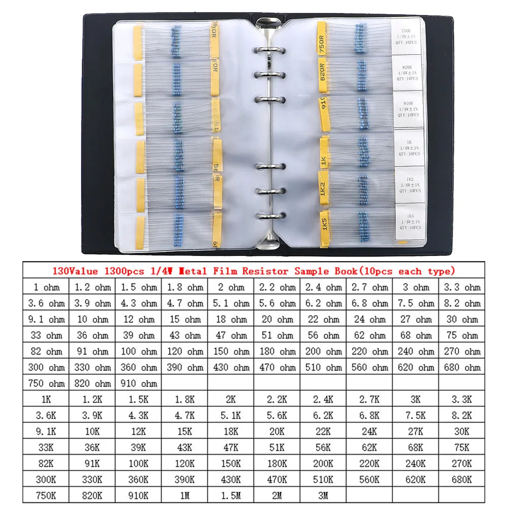 1/8W 1/4W 1/2W 1W 2W 3W 0R - 10M Metal Film Resistors Sample Book DIY Assorted kit