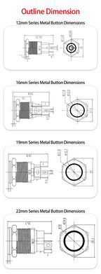 Metal Round Push Button Switch 12‑16‑19‑22mm, Momentary & Latching Power Control Button with LED Indicator for Electronic Projec