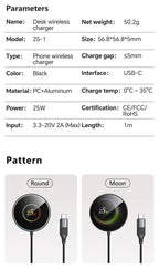 25W Magnetic Wireless Charger Compatible with Apple iPhone 17/16/15, Samsung, Xiaomi Phones, Car, Bedside, Desktop Wireless Indu