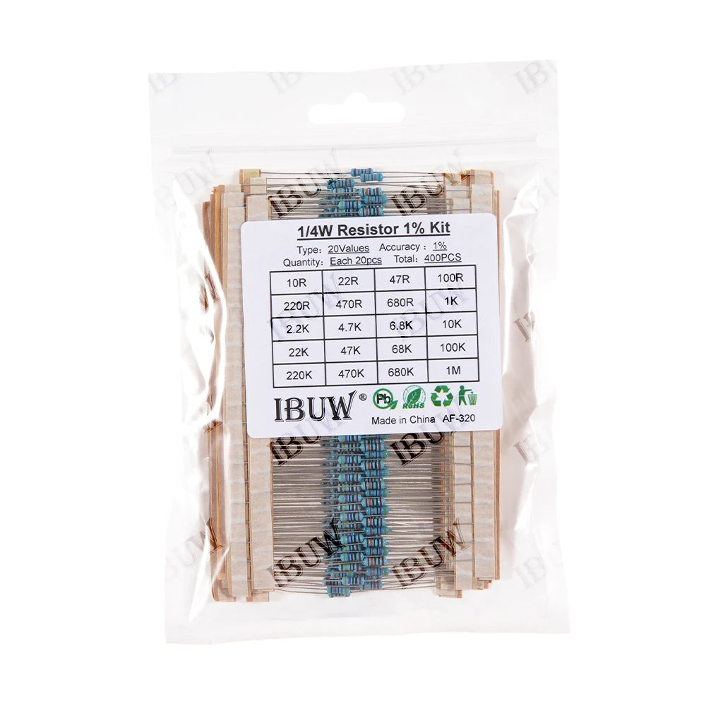 1/4W 1/2W 1W 2W 3W Resistance Set 1% Metal Film Resistor Assortment Kit 1K~820K 0.1R~750R 10K 6.8R 7.5R 47R 41R